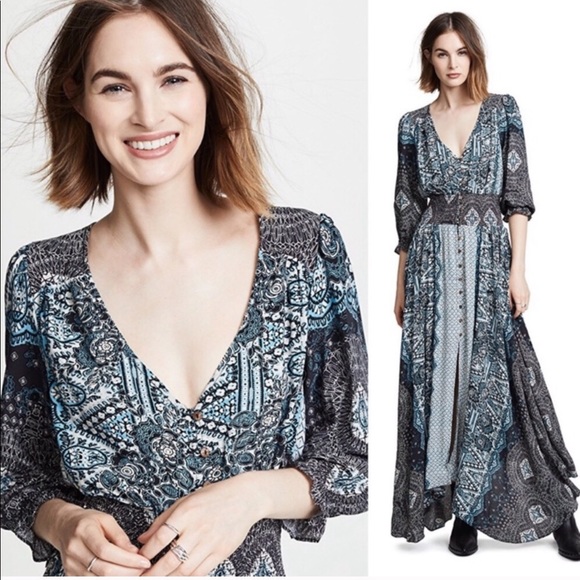 ❌SOLD❌ Free People Mexicali blue boho rose Dress - Picture 3 of 5